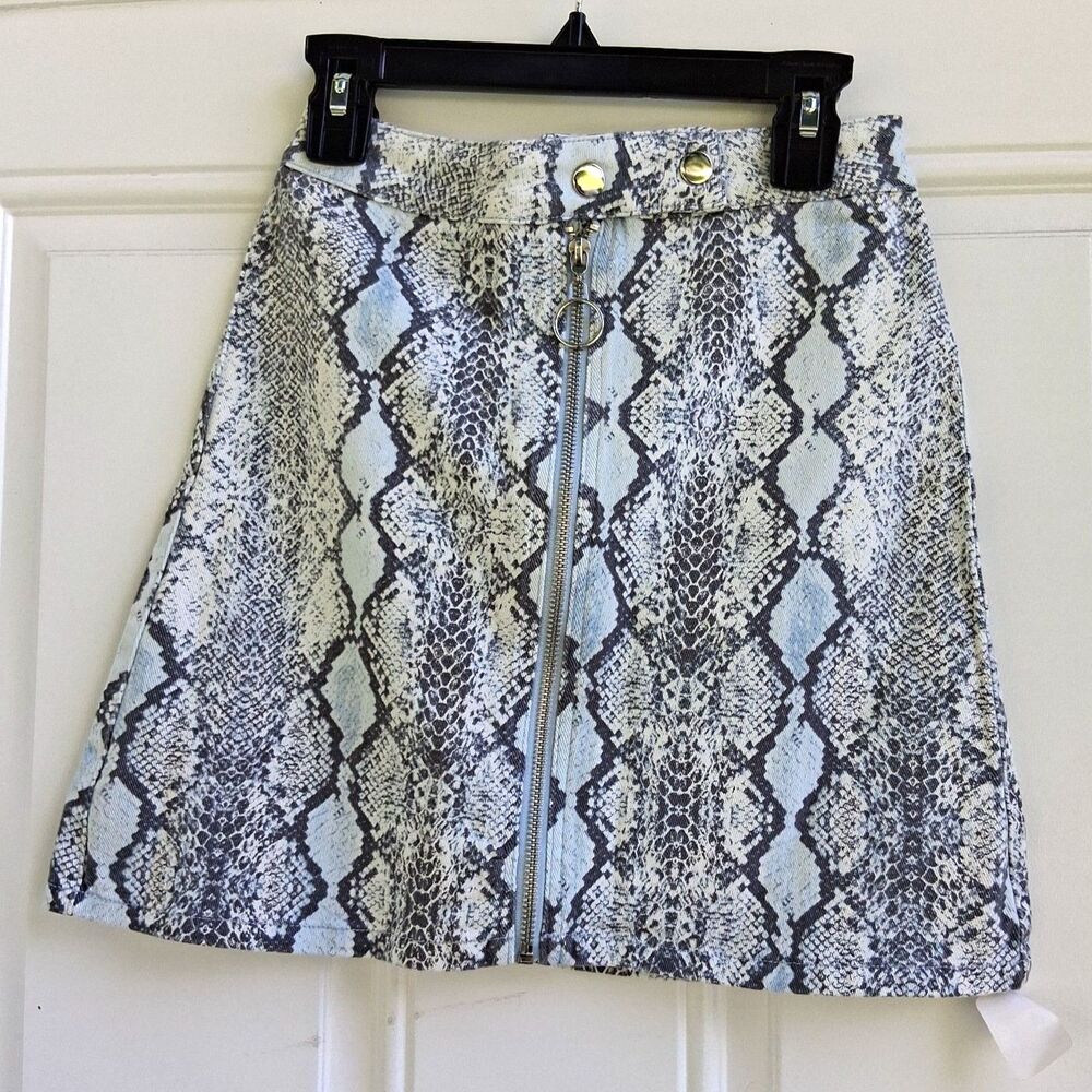 398 Juniors XS Blue Snakeskin Print Mini Skirt Zipper